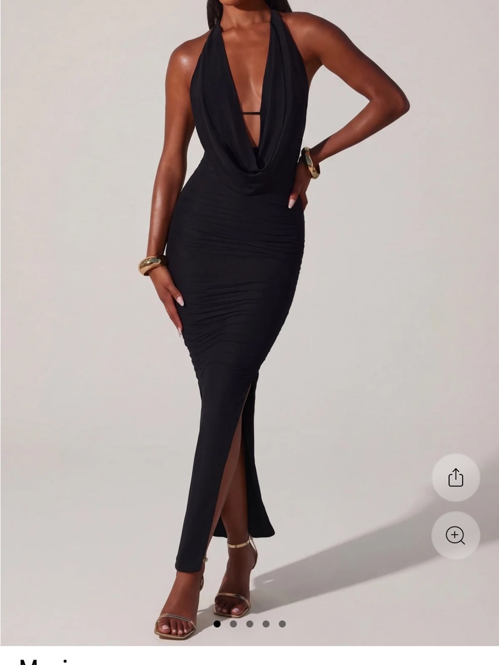 Oh Polly Black Halter Cowl Neck Maxi Dress with Side Slit